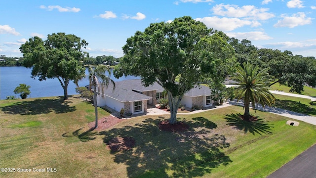 aerial view with a water view