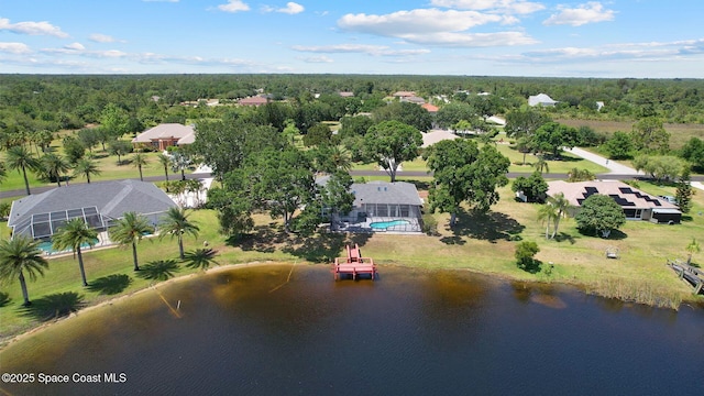 bird's eye view featuring a water view