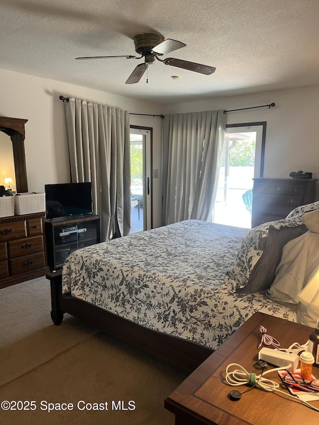 580 Hidden Creek Dr, Merritt Island, FL 32952 - bedroom featuring access to outside, a textured ceiling, and carpet floors