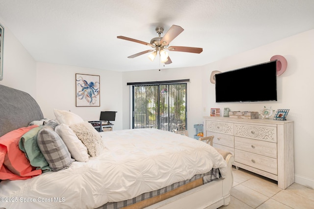 100 Canebreakers Dr Unit 112, Cocoa, FL 32927 - bedroom with access to outside, a ceiling fan, baseboards, and light tile patterned floors
