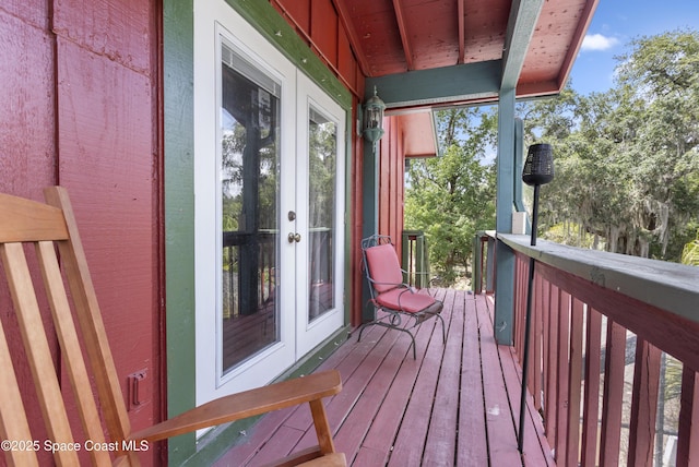 wooden terrace with french doors