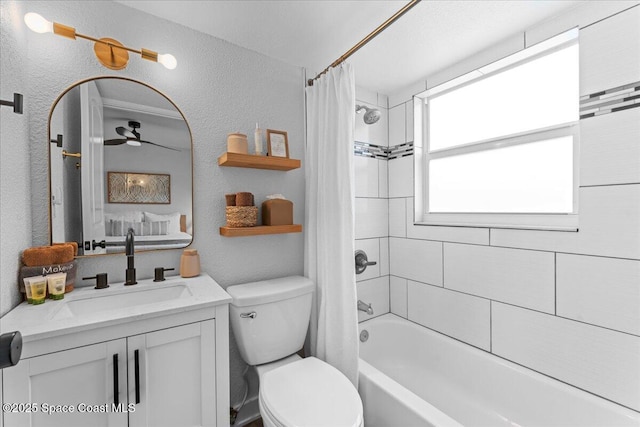299 E Central Blvd Unit 6, Cape Canaveral, FL 32920 - full bath featuring vanity, a textured wall, shower / bath combo, and toilet