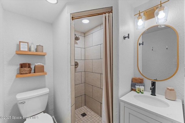 299 E Central Blvd Unit 6, Cape Canaveral, FL 32920 - full bathroom featuring toilet, a textured wall, a shower stall, and vanity