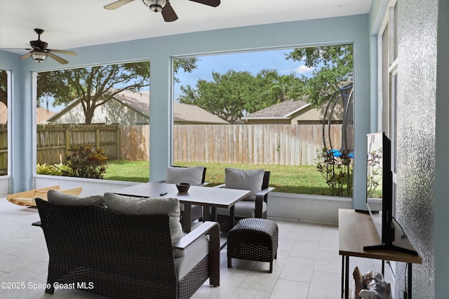sunroom with plenty of natural light and a ceiling fan