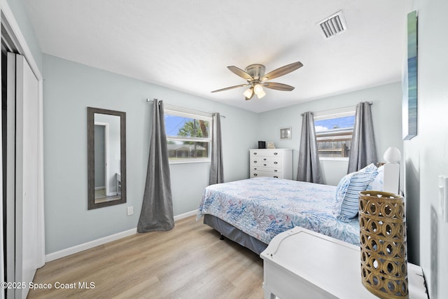 1380 Fiddler Ave, Merritt Island, FL 32952 - bedroom featuring baseboards, visible vents, multiple windows, and light wood-style floors