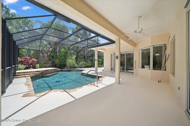 1019 Worthington Spring Dr, Melbourne, FL 32940 - swimming pool featuring a patio area, a ceiling fan, and a lanai