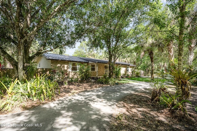 single story home with metal roof