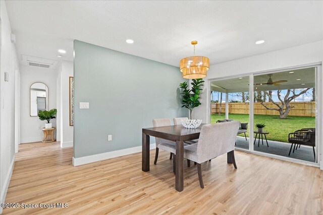 2059 Barracuda Ave, Melbourne Beach, FL 32951 - dining area featuring recessed lighting, baseboards, visible vents, and light wood-style flooring