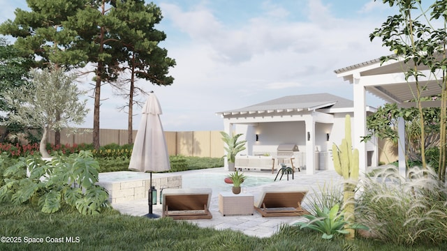 2059 Barracuda Ave, Melbourne Beach, FL 32951 - view of patio / terrace with an outdoor kitchen, fence, and a pergola