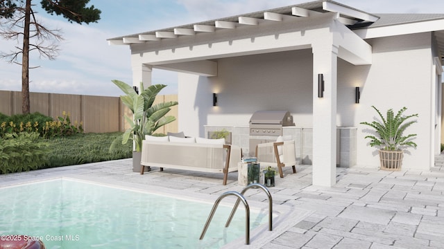 2059 Barracuda Ave, Melbourne Beach, FL 32951 - view of patio with area for grilling, a fenced in pool, and a fenced backyard