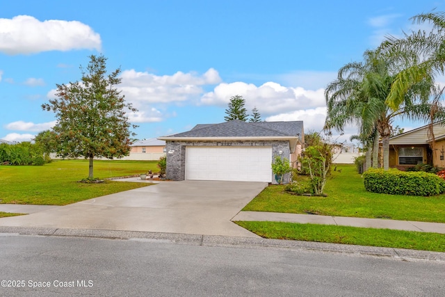 4001 Bayberry Dr, Melbourne, FL 32901 - ranch-style house with concrete driveway, a front yard, and a garage