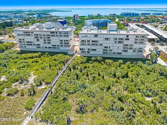 aerial view with a water view