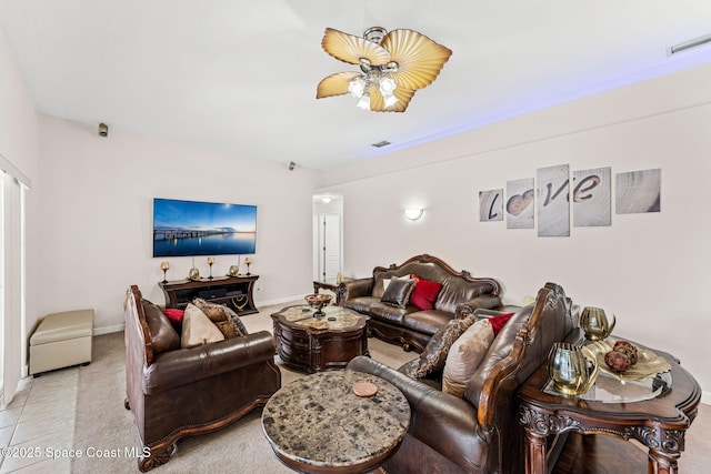 3502 Tipperary Dr, Merritt Island, FL 32953 - living area featuring baseboards, light carpet, and a ceiling fan