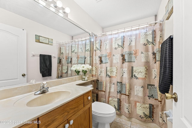 3502 Tipperary Dr, Merritt Island, FL 32953 - bathroom with tile patterned flooring, toilet, vanity, and curtained shower