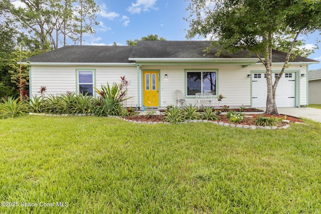 1435 Xavier Ave SE, Palm Bay, FL 32909 - single story home featuring a garage, driveway, roof with shingles, and a front yard