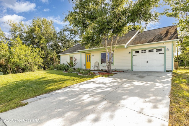 1435 Xavier Ave SE, Palm Bay, FL 32909 - ranch-style house with a garage, a front lawn, and concrete driveway