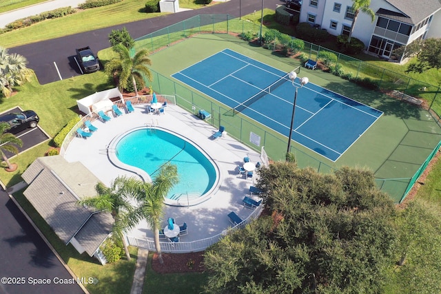 aerial view of a pool area