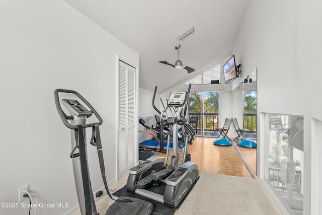 1495 Newfound Harbor Dr, Merritt Island, FL 32952 - exercise area featuring ceiling fan, visible vents, and a high ceiling