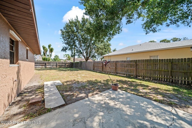 view of yard featuring a patio and a fenced backyard