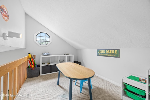 4730 Seminole Trl, Merritt Island, FL 32953 - rec room featuring carpet floors, a textured ceiling, and lofted ceiling