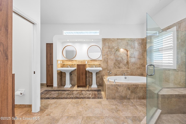 4730 Seminole Trl, Merritt Island, FL 32953 - full bathroom with a sink, a shower stall, and a garden tub
