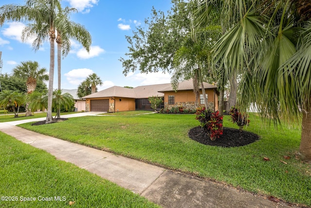 4730 Seminole Trl, Merritt Island, FL 32953 - ranch-style home featuring an attached garage, a front lawn, and driveway