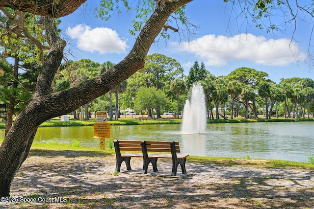 view of community with a water view