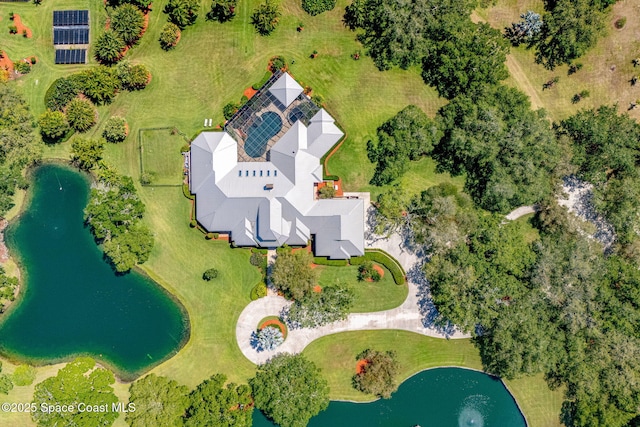aerial view with a water view