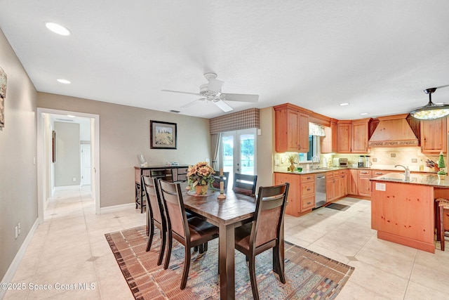 1428 Gleneagles Way, Rockledge, FL 32955 - dining area with a ceiling fan, baseboards, light tile patterned floors, and recessed lighting