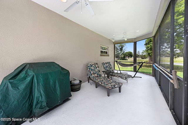 1428 Gleneagles Way, Rockledge, FL 32955 - sunroom with ceiling fan, a textured wall, and recessed lighting