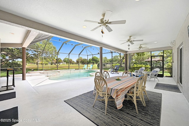 1428 Gleneagles Way, Rockledge, FL 32955 - view of patio / terrace with a ceiling fan, outdoor dining area, an outdoor pool, and a lanai