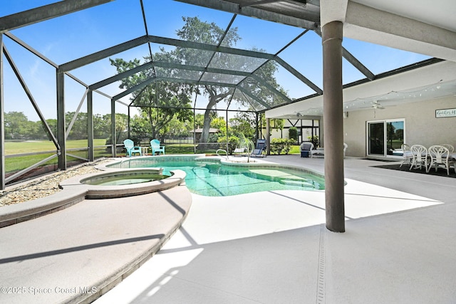 1428 Gleneagles Way, Rockledge, FL 32955 - view of pool featuring a pool with connected hot tub, ceiling fan, and a patio