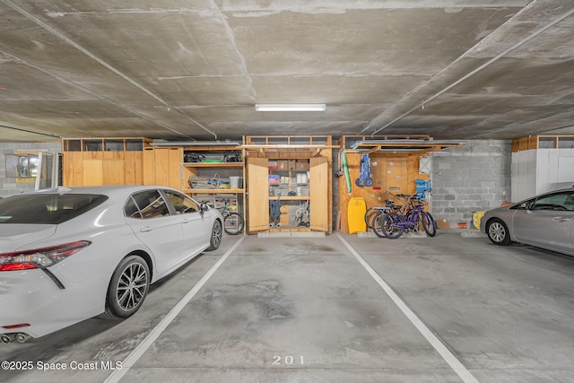 parking deck with concrete block wall