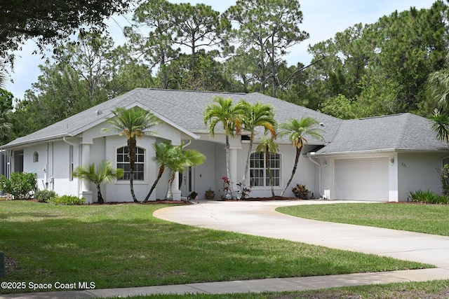 321 Brightwater Dr SE, Palm Bay, FL 32909 - ranch-style home with an attached garage, stucco siding, a front yard, and concrete driveway