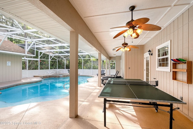 7703 Windover Way, Titusville, FL 32780 - pool featuring a ceiling fan, a lanai, and a patio area