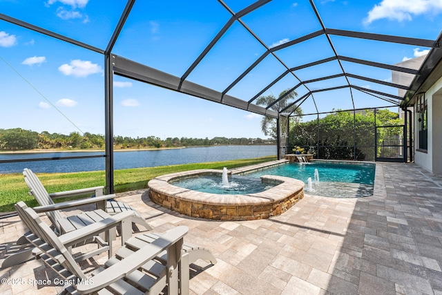 7773 Desmond Ave, Melbourne, FL 32940 - outdoor pool featuring a patio area, a water view, and a lanai