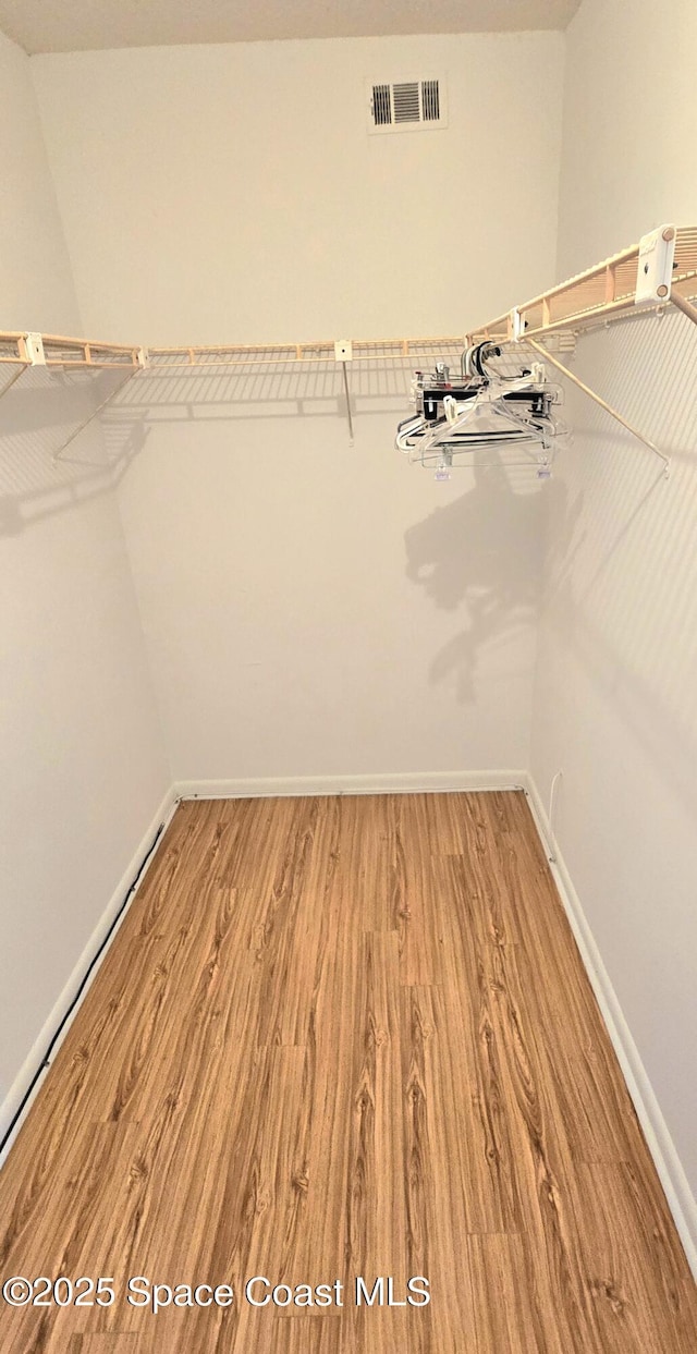 walk in closet with wood finished floors