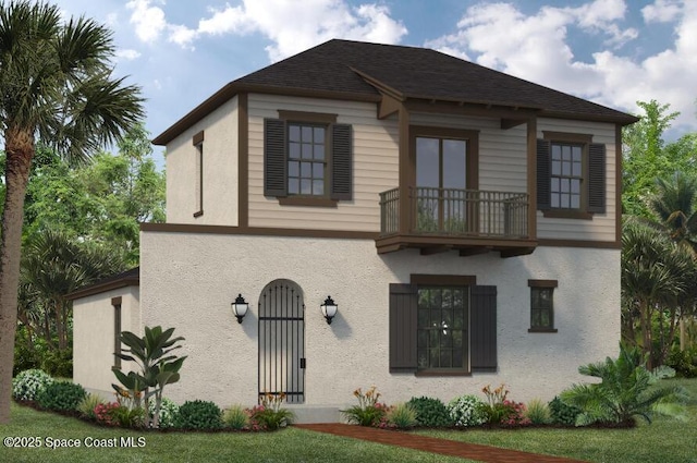 7740 Allure Dr, Melbourne, FL 32940 - view of front of home with stucco siding and a balcony