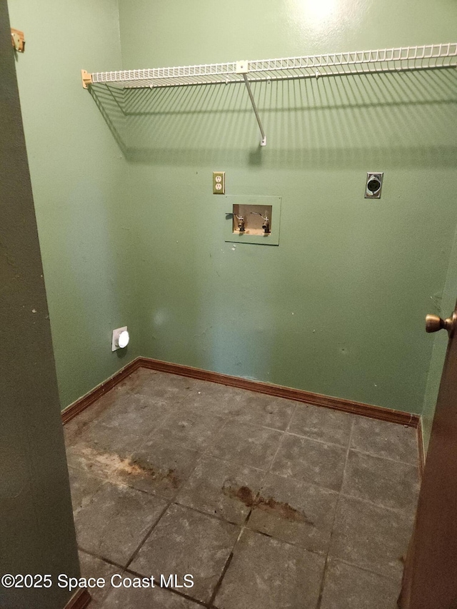 washroom featuring baseboards, laundry area, electric dryer hookup, and hookup for a washing machine