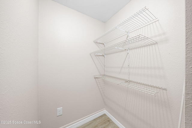 walk in closet with wood finished floors
