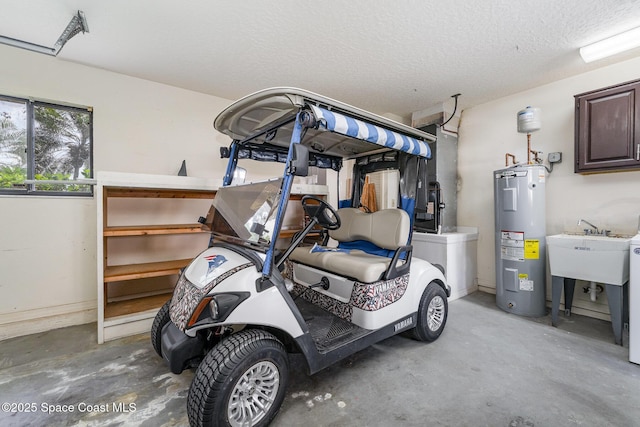 garage with electric water heater