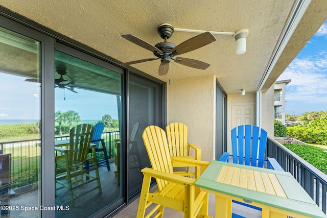 balcony with a ceiling fan