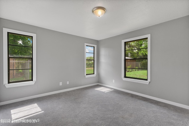 carpeted spare room featuring plenty of natural light and baseboards