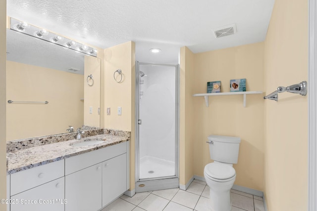 602 Shorewood Dr Unit A201, Cape Canaveral, FL 32920 - full bathroom with a shower stall, tile patterned flooring, toilet, vanity, and baseboards