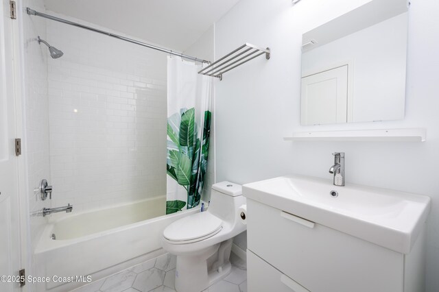 3564 Muirfield Dr Unit 4, Titusville, FL 32780 - bathroom featuring shower / bathtub combination with curtain, toilet, vanity, and tile patterned floors