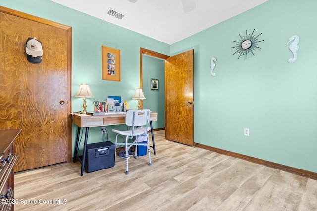 550 E Merrimac Dr, Merritt Island, FL 32952 - office space featuring ceiling fan, baseboards, visible vents, and wood finished floors