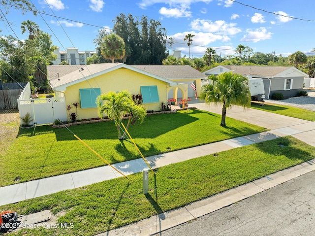 550 E Merrimac Dr, Merritt Island, FL 32952 - single story home with a gate, fence, concrete driveway, stucco siding, and a front yard