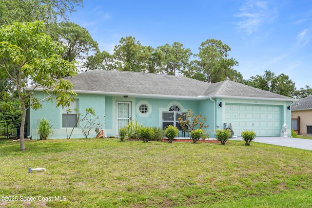 1367 Wing Rd SW, Palm Bay, FL 32908 - single story home featuring stucco siding, a garage, concrete driveway, a front lawn, and a shingled roof