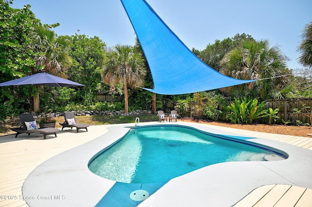 view of pool with a fenced backyard and a patio area