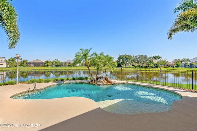 5770 Mascaro Ct, Melbourne, FL 32940 - view of swimming pool with a fenced backyard, a water view, and a patio
